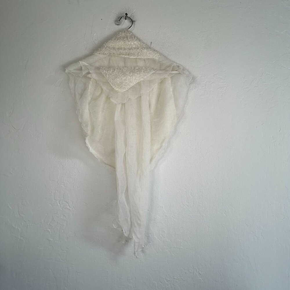 Women's Textured Detail Sheer Triangle Scarf Wrap White Lightweight Boho